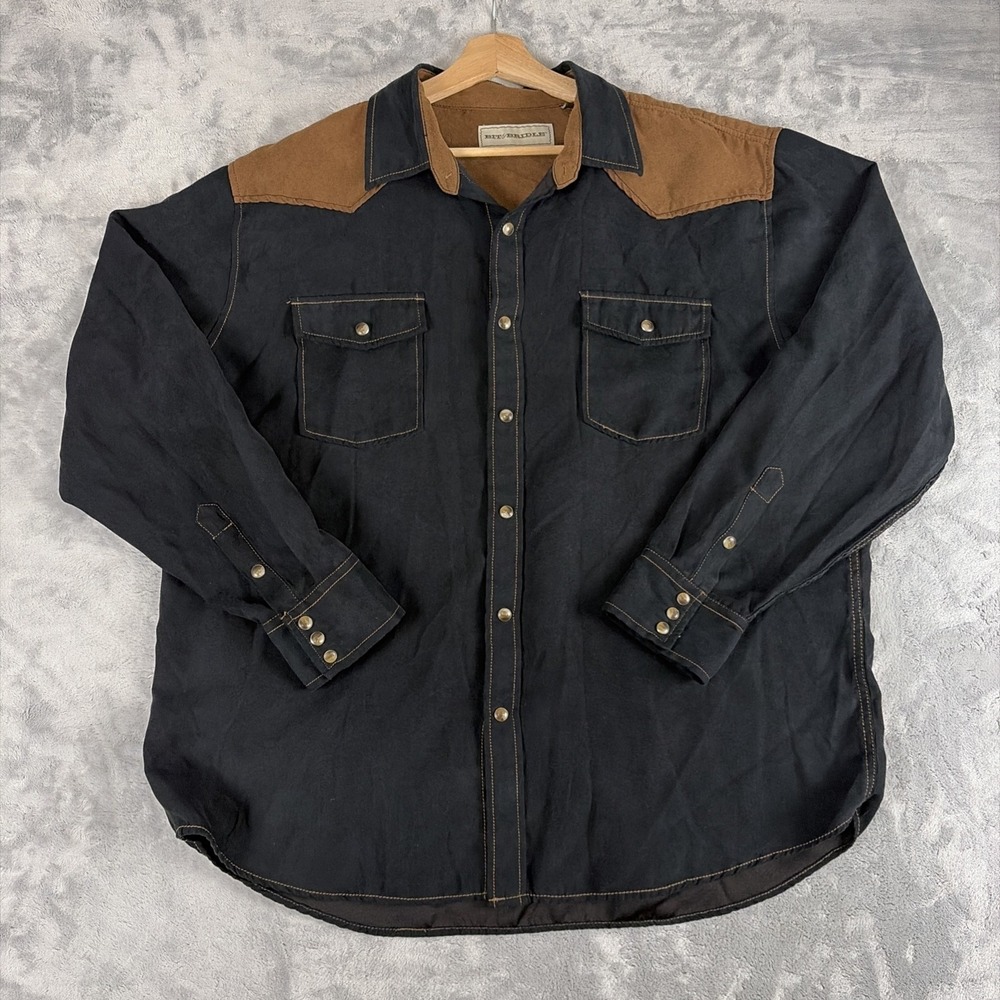Bit & Bridle Faux Suede Pearl Snap Long Sleeve Western Men's Shirt Size XL